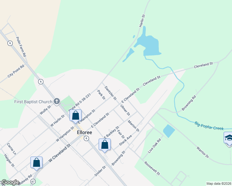 map of restaurants, bars, coffee shops, grocery stores, and more near 600 Dantzler Street in Elloree