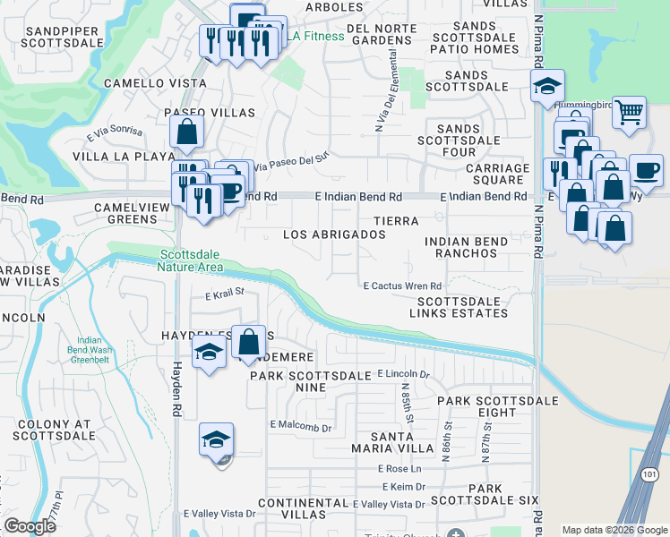 map of restaurants, bars, coffee shops, grocery stores, and more near 6790 North 83rd Street in Scottsdale