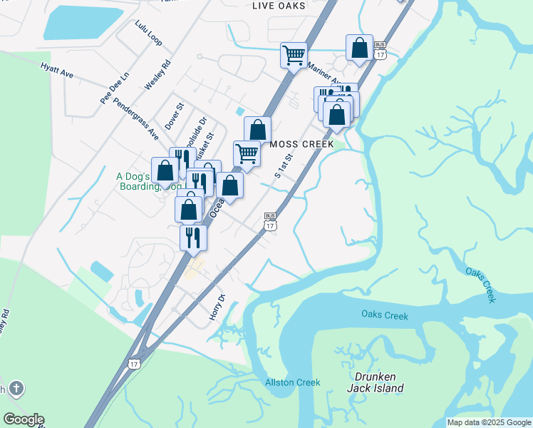map of restaurants, bars, coffee shops, grocery stores, and more near 5098 U.S. 17 Business in Murrells Inlet