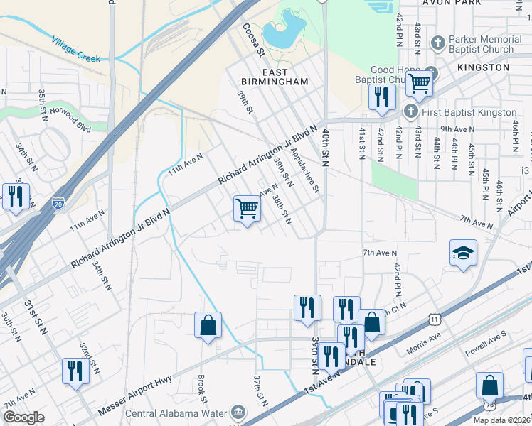 map of restaurants, bars, coffee shops, grocery stores, and more near 813 37th Place North in Birmingham