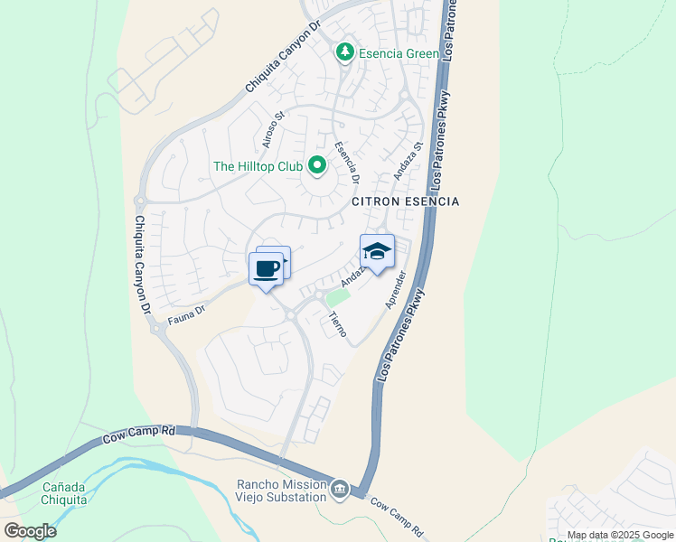 map of restaurants, bars, coffee shops, grocery stores, and more near Marisol Street in Rancho Mission Viejo