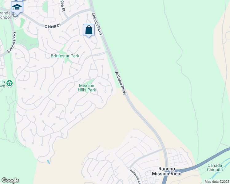 map of restaurants, bars, coffee shops, grocery stores, and more near 18 Mission Ridge Road in Ladera Ranch