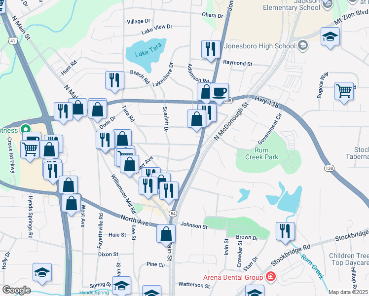 map of restaurants, bars, coffee shops, grocery stores, and more near 113 Fifth Avenue in Jonesboro