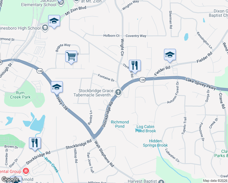 map of restaurants, bars, coffee shops, grocery stores, and more near 1743 Winding Woods Lane in Jonesboro