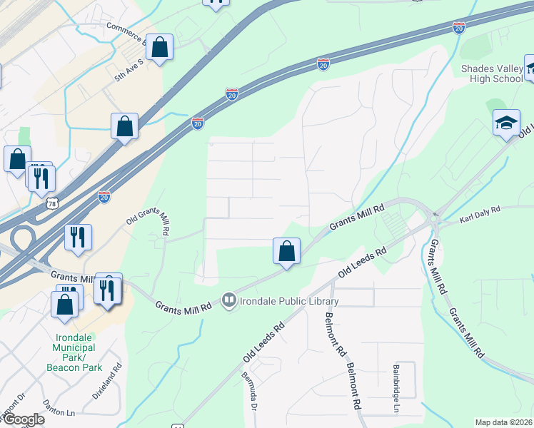 map of restaurants, bars, coffee shops, grocery stores, and more near 8 Wind View Trce in Irondale