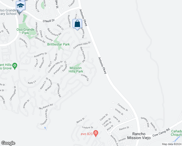 map of restaurants, bars, coffee shops, grocery stores, and more near 8 Franciscan Court in Ladera Ranch