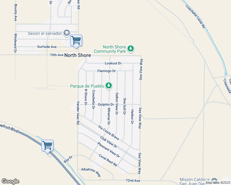 map of restaurants, bars, coffee shops, grocery stores, and more near 70535 Salton View Drive in Mecca