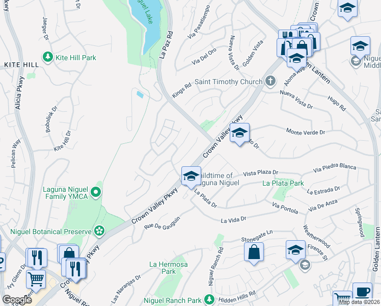 map of restaurants, bars, coffee shops, grocery stores, and more near 29412 Castle Road in Laguna Niguel