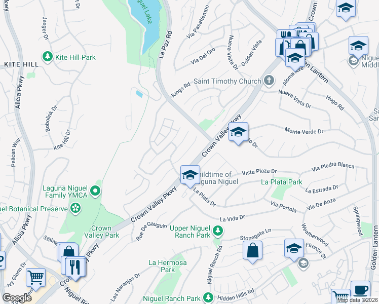 map of restaurants, bars, coffee shops, grocery stores, and more near 29412 Castle Road in Laguna Niguel