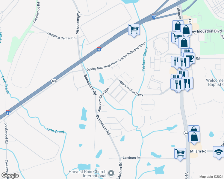 map of restaurants, bars, coffee shops, grocery stores, and more near 7016 Glen Valley Way in Fairburn