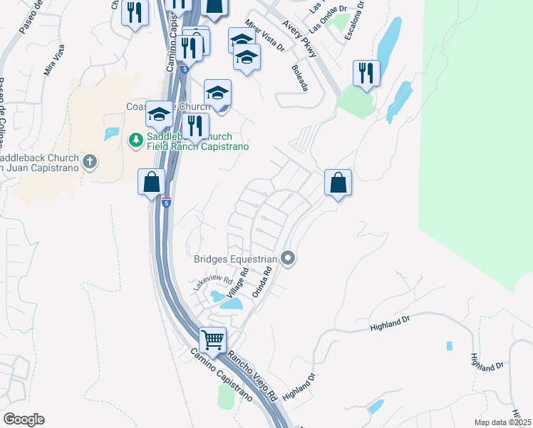 map of restaurants, bars, coffee shops, grocery stores, and more near 26455 Bay Tree Road in San Juan Capistrano