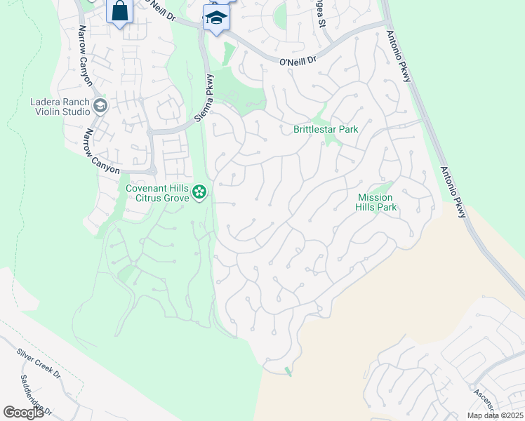 map of restaurants, bars, coffee shops, grocery stores, and more near 33 Basilica Place in Ladera Ranch