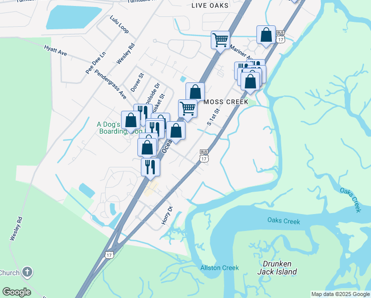 map of restaurants, bars, coffee shops, grocery stores, and more near 5112 South 1st Street in Murrells Inlet
