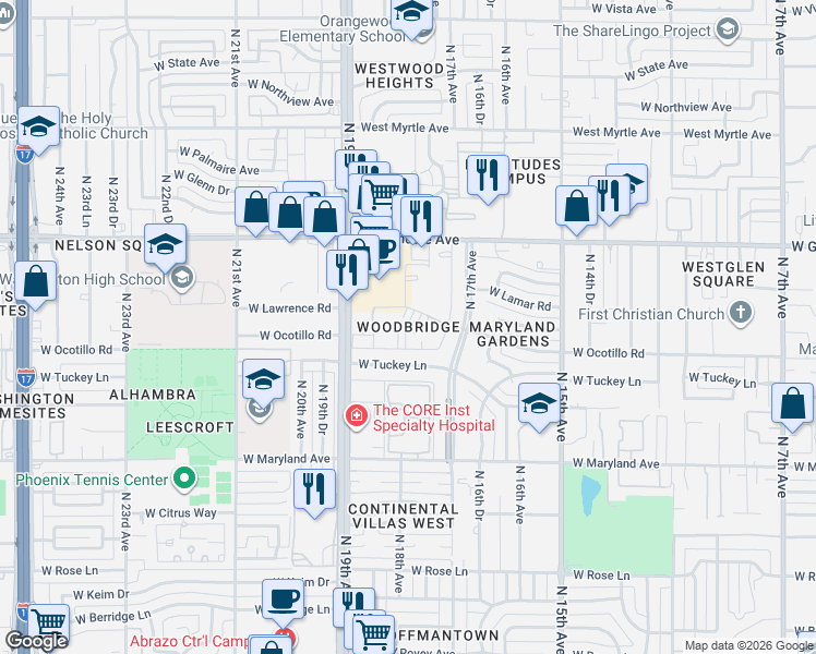 map of restaurants, bars, coffee shops, grocery stores, and more near 6635 North 19th Avenue in Phoenix