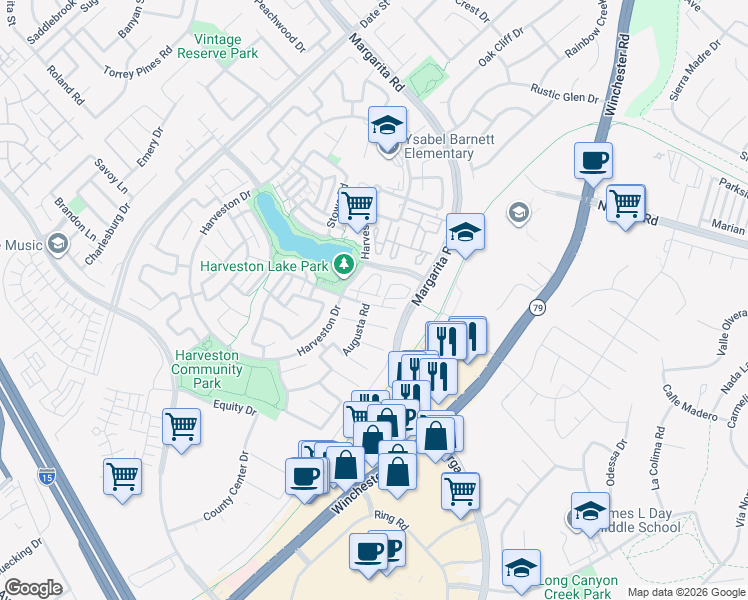 map of restaurants, bars, coffee shops, grocery stores, and more near 28969 Savannah Drive in Temecula