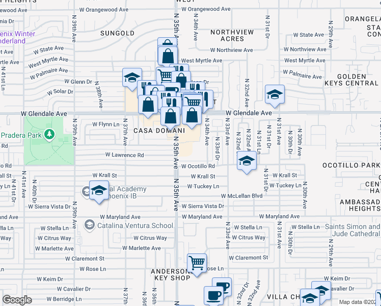 map of restaurants, bars, coffee shops, grocery stores, and more near 6711 North 35th Avenue in Phoenix