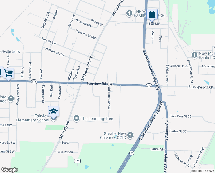 map of restaurants, bars, coffee shops, grocery stores, and more near 431 Fairview Road Southwest in Camden