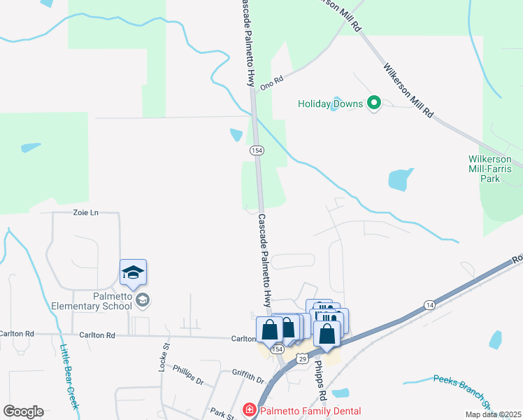 map of restaurants, bars, coffee shops, grocery stores, and more near 8112 Cascade Palmetto Highway in Palmetto