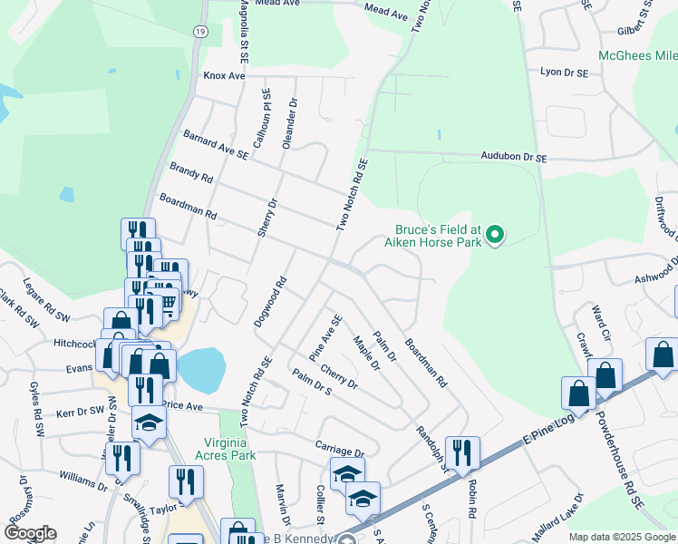 map of restaurants, bars, coffee shops, grocery stores, and more near 797 Boardman Road in Aiken