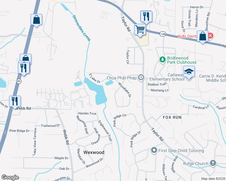 map of restaurants, bars, coffee shops, grocery stores, and more near 8039 Creekstone Way in Riverdale