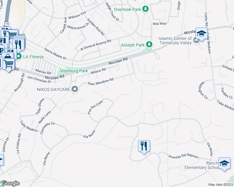 map of restaurants, bars, coffee shops, grocery stores, and more near 40221 Paseo Sereno in Temecula