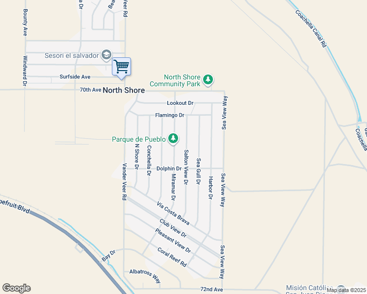 map of restaurants, bars, coffee shops, grocery stores, and more near 70535 Salton View Drive in Mecca