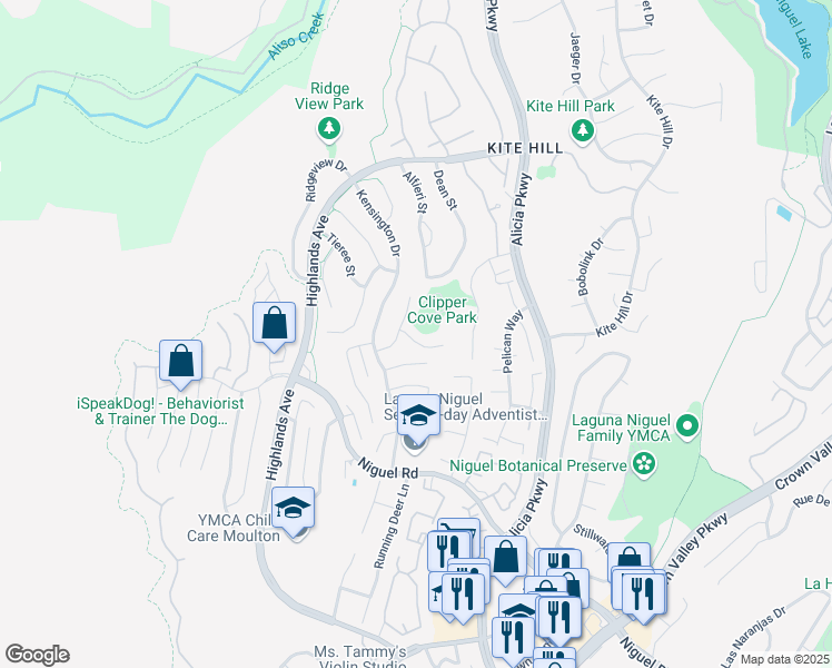 map of restaurants, bars, coffee shops, grocery stores, and more near 23521 Lochlomond Street in Laguna Niguel