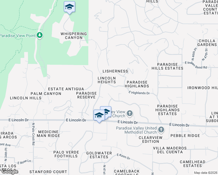 map of restaurants, bars, coffee shops, grocery stores, and more near 4002 East Desert Crest Drive in Paradise Valley
