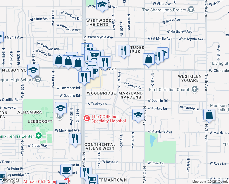 map of restaurants, bars, coffee shops, grocery stores, and more near 6702 North 17th Avenue in Phoenix