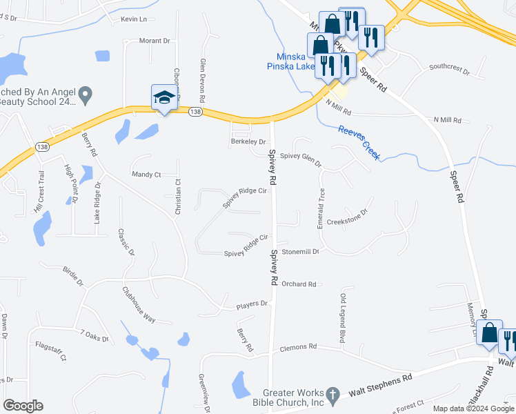 map of restaurants, bars, coffee shops, grocery stores, and more near 328 Fernhill Court in Jonesboro