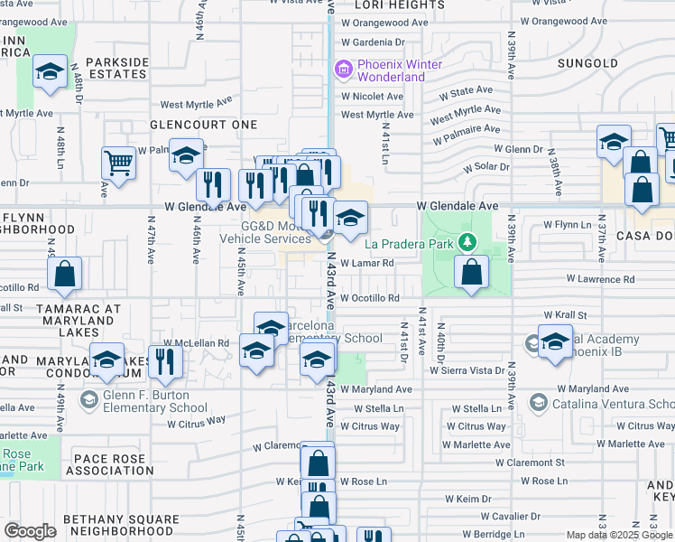 map of restaurants, bars, coffee shops, grocery stores, and more near 6720 North 42nd Drive in Phoenix
