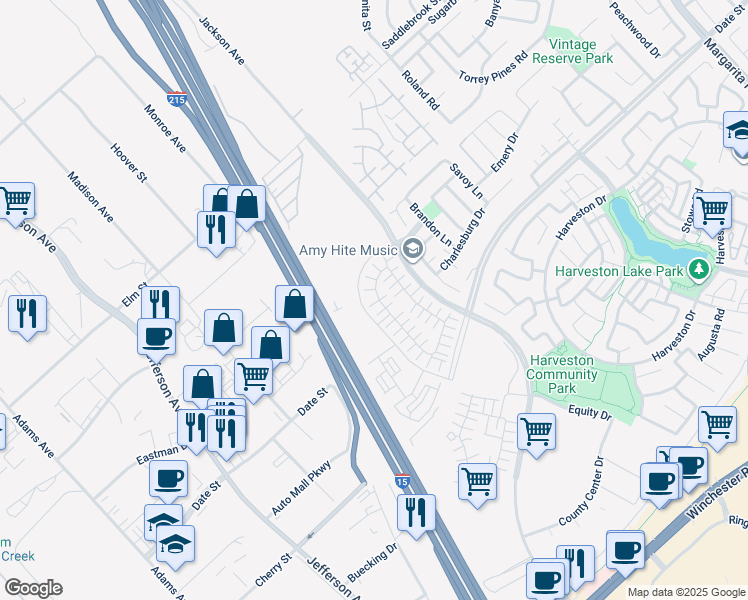 map of restaurants, bars, coffee shops, grocery stores, and more near Temecula Valley Fwy in Temecula