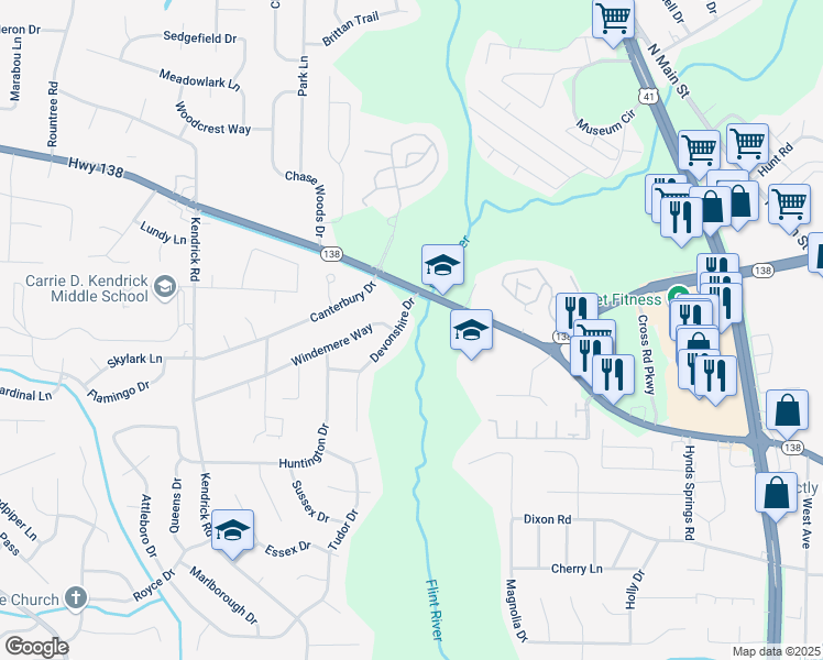map of restaurants, bars, coffee shops, grocery stores, and more near 7994 Devonshire Drive in Jonesboro