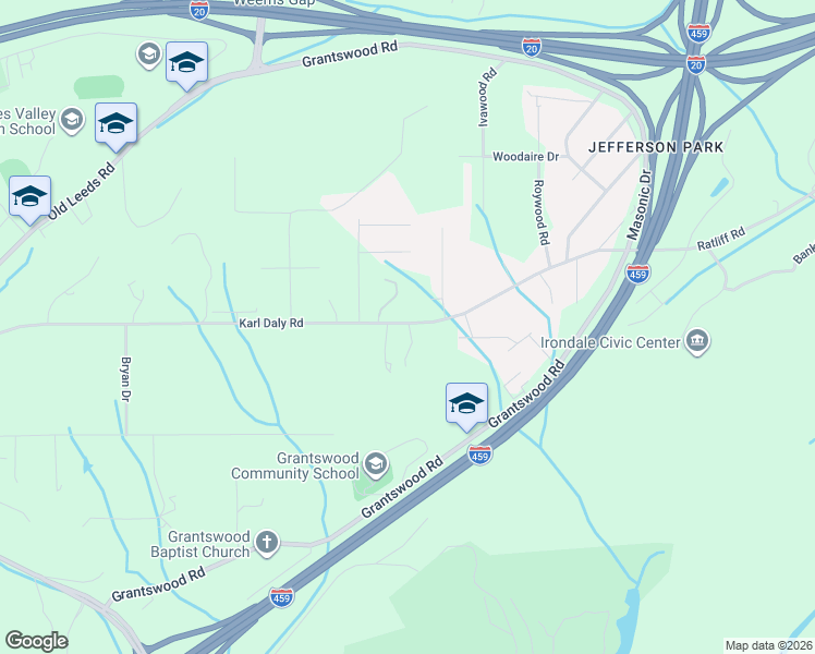 map of restaurants, bars, coffee shops, grocery stores, and more near 3229 Karl Daly Road in Irondale