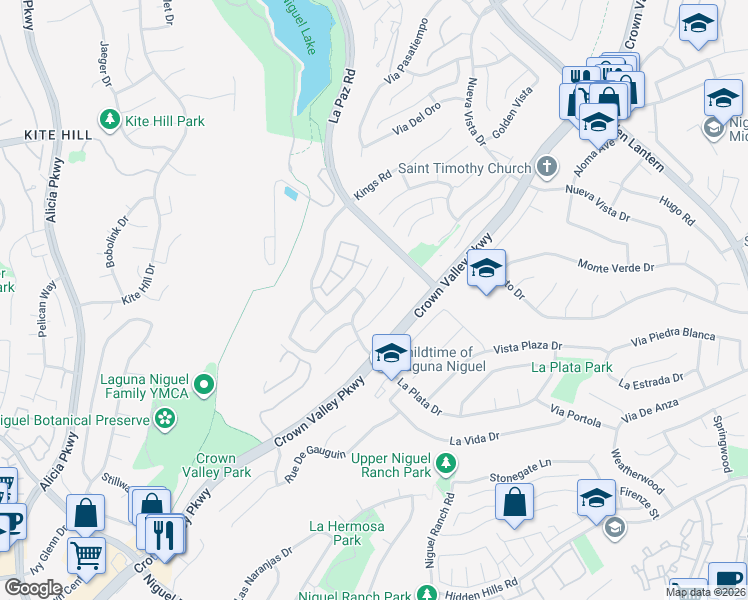 map of restaurants, bars, coffee shops, grocery stores, and more near 24532 Kings Road in Laguna Niguel