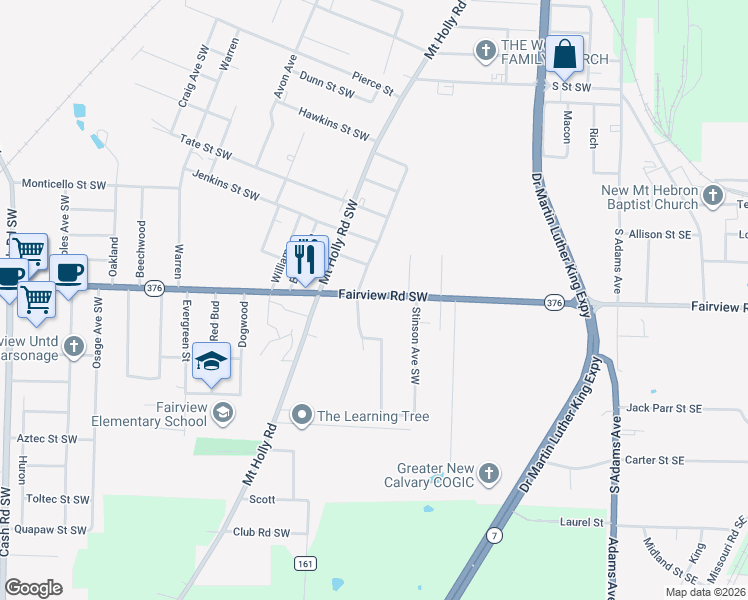 map of restaurants, bars, coffee shops, grocery stores, and more near 2722 Fearing Avenue Southwest in Camden