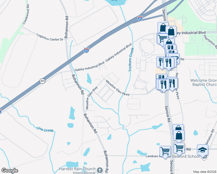 map of restaurants, bars, coffee shops, grocery stores, and more near 6029 Preserve Parkway in Fairburn