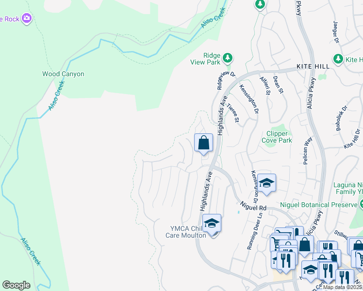 map of restaurants, bars, coffee shops, grocery stores, and more near 29396 Christiana Way in Laguna Niguel