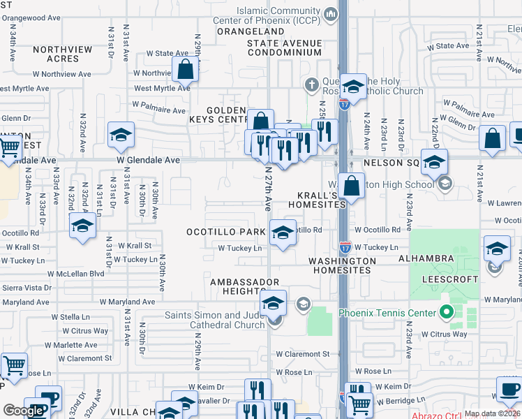 map of restaurants, bars, coffee shops, grocery stores, and more near 6702 North 27th Avenue in Phoenix