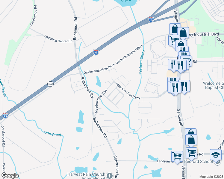 map of restaurants, bars, coffee shops, grocery stores, and more near 6044 Preserve Parkway in Fairburn