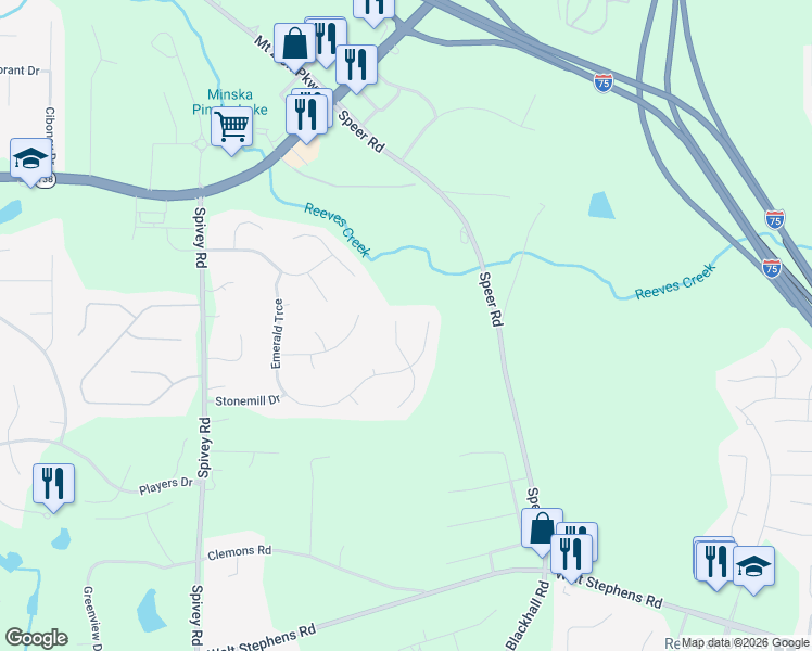 map of restaurants, bars, coffee shops, grocery stores, and more near 480 Emerald Trce in Jonesboro