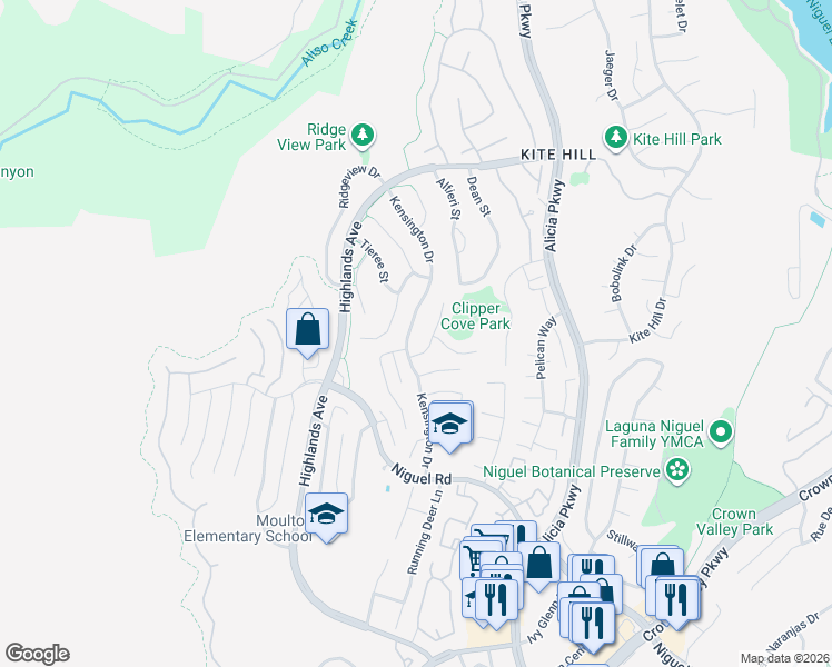 map of restaurants, bars, coffee shops, grocery stores, and more near 29472 Thackery Drive in Laguna Niguel
