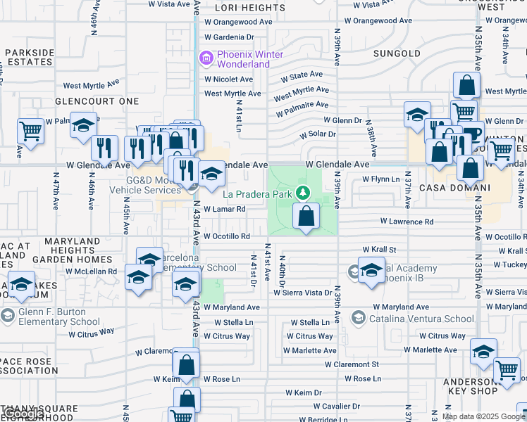 map of restaurants, bars, coffee shops, grocery stores, and more near 6717 North 41st Drive in Phoenix