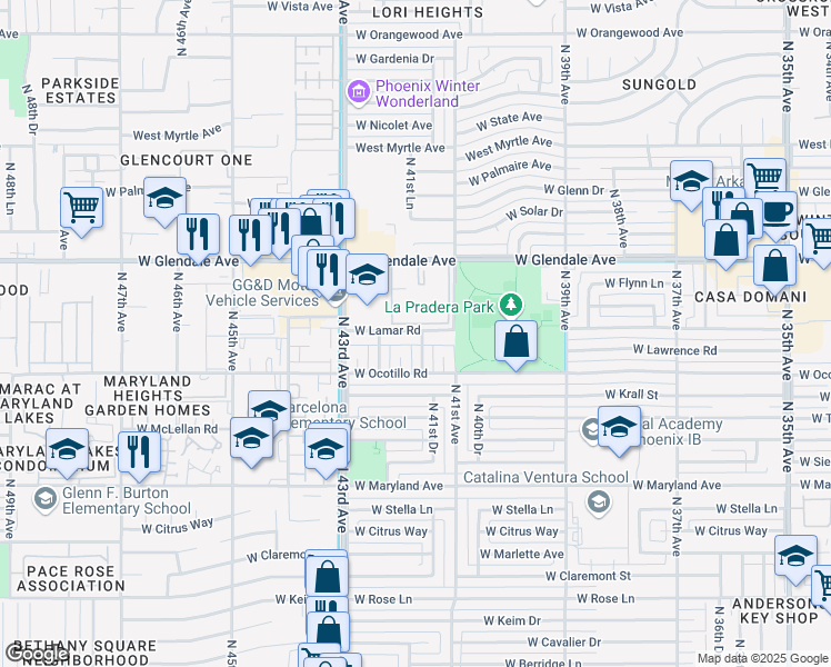 map of restaurants, bars, coffee shops, grocery stores, and more near 6713 North 42nd Avenue in Phoenix