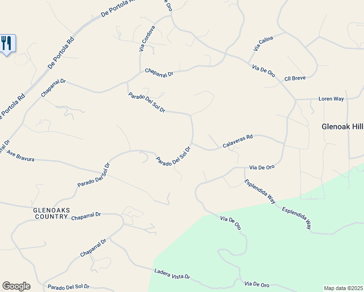 map of restaurants, bars, coffee shops, grocery stores, and more near 40225 Parado Del Sol Drive in Temecula