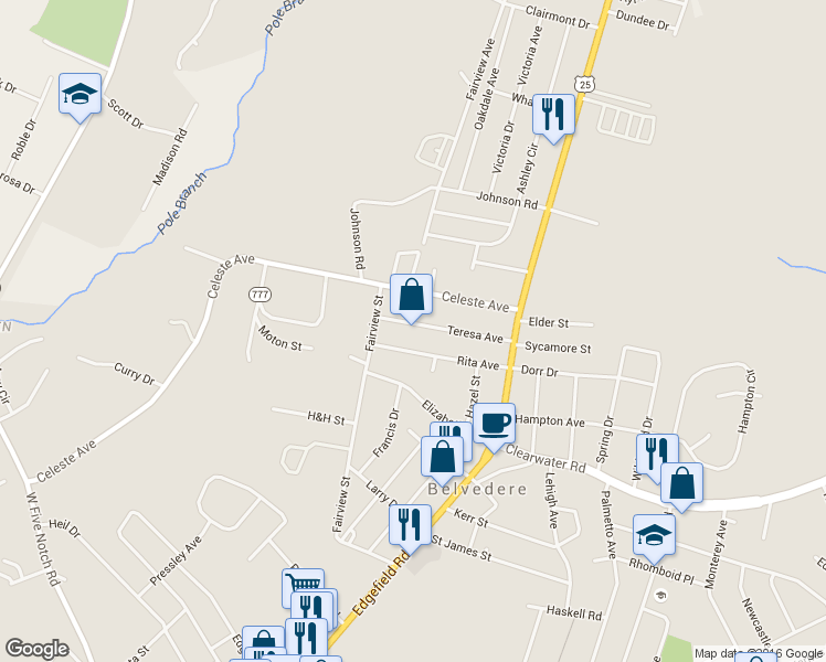 map of restaurants, bars, coffee shops, grocery stores, and more near 129 Teresa Avenue in North Augusta
