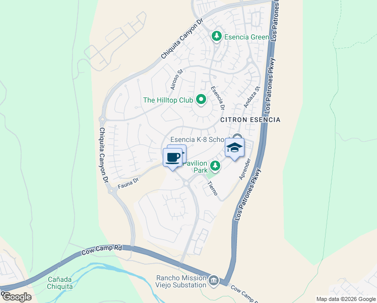 map of restaurants, bars, coffee shops, grocery stores, and more near 20 Formero Street in Ladera Ranch