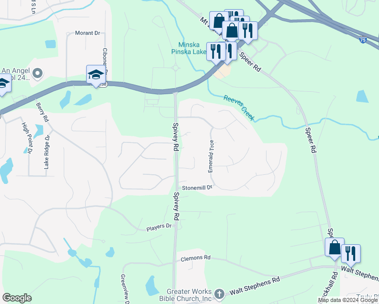 map of restaurants, bars, coffee shops, grocery stores, and more near 139 Shaw Lane in Jonesboro