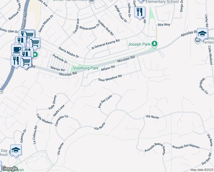 map of restaurants, bars, coffee shops, grocery stores, and more near 40810 County Center Drive in Temecula