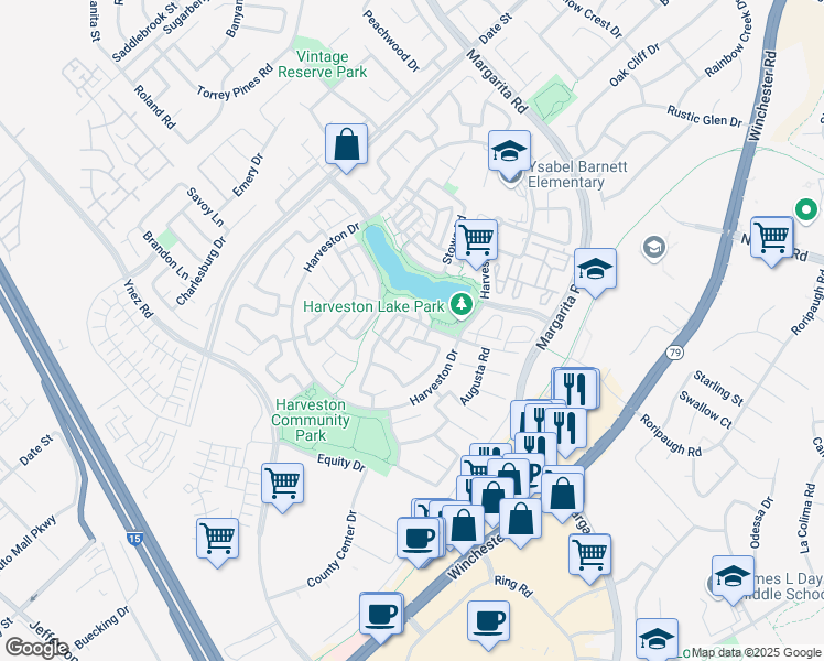 map of restaurants, bars, coffee shops, grocery stores, and more near 40278 Sarasota Way in Temecula